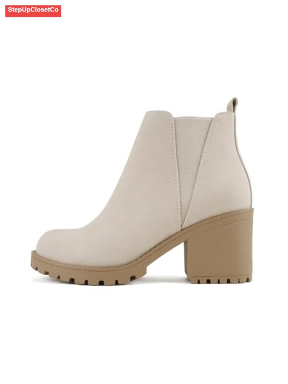 Mid Heel Block Heel Ankle Bootie with Double Elastic Gore